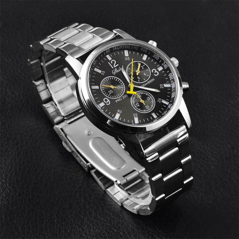 Luxury Men  Date Watch Stainless-steel Leather Military Analog-Quartz Watch