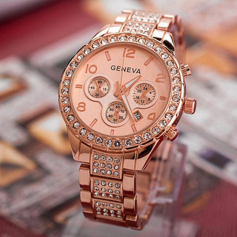 2017 Luxury Watch Women Geneva Watches Crystal Quartz Wrist Watches For Women Ladies Dress Watch Gold Rose Gold Relogio