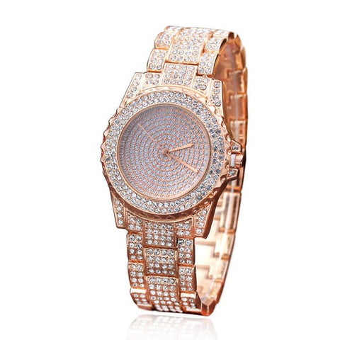 2017 NEW Fashion Watch Full Diamond Sand Drill Surface Women Round Surface Stainless Steel Band Quartz Movement Wrist Watch