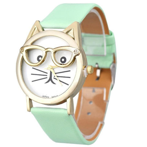 Brand Luxury Wrist Watched for Women 2017 Cute Glasses Cat Women Analog Quartz Dial Sport Wrist Watch Drop Ship