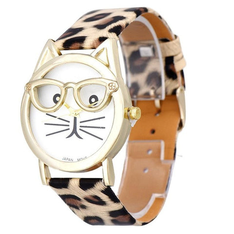 Brand Luxury Wrist Watched for Women 2017 Cute Glasses Cat Women Analog Quartz Dial Sport Wrist Watch Drop Ship