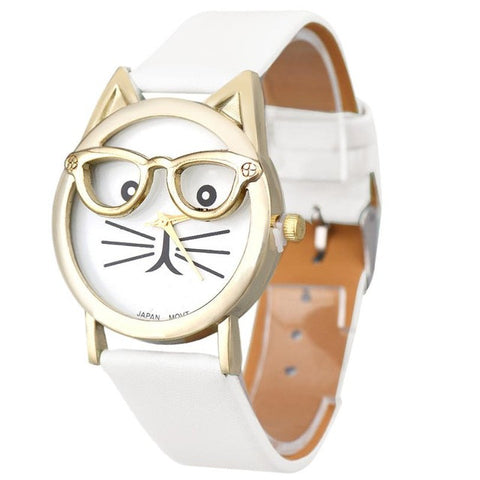 Brand Luxury Wrist Watched for Women 2017 Cute Glasses Cat Women Analog Quartz Dial Sport Wrist Watch Drop Ship