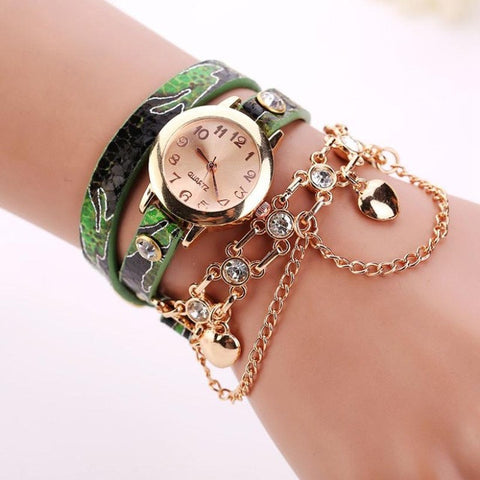 Woman Leather Rhinestone Rivet Chain Quartz Bracelet Wristwatch Watch Luxury Brand Stainless Steel watches Ladies Feminino