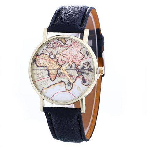 Women's watches Creative Map Pattern Quartz Watch Leather Strap Clock Female Wristwatch horloges vrouwen mode horloge 2017 #825