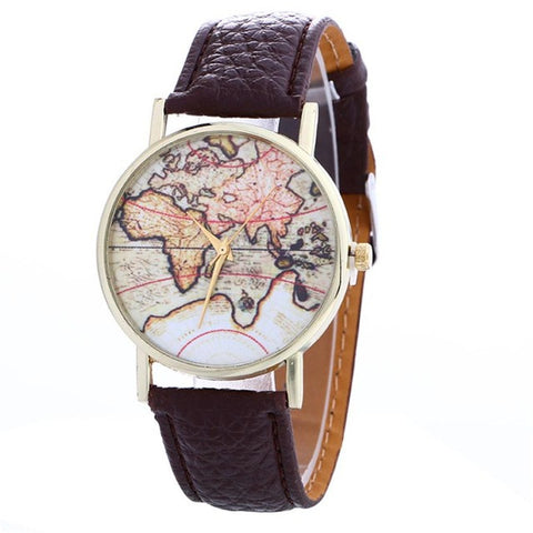 Women's watches Creative Map Pattern Quartz Watch Leather Strap Clock Female Wristwatch horloges vrouwen mode horloge 2017 #825