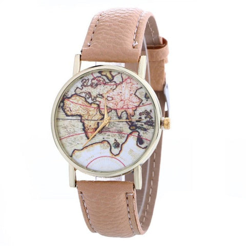 Women's watches Creative Map Pattern Quartz Watch Leather Strap Clock Female Wristwatch horloges vrouwen mode horloge 2017 #825