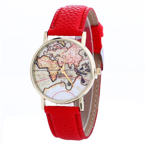 Women's watches Creative Map Pattern Quartz Watch Leather Strap Clock Female Wristwatch horloges vrouwen mode horloge 2017 #825