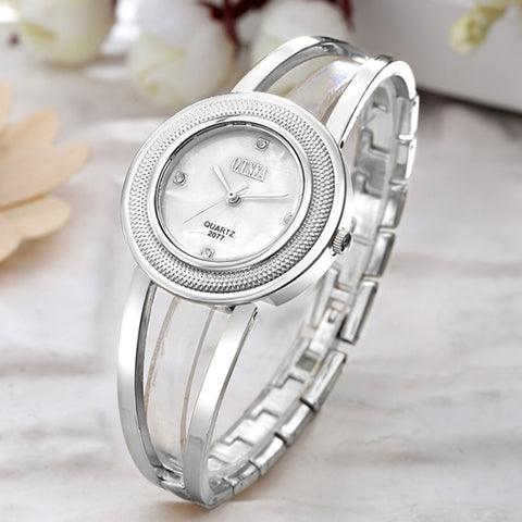 Fashion Women Alloy Dial Quartz Analog Rhinestone Bracelet Wrist Watch