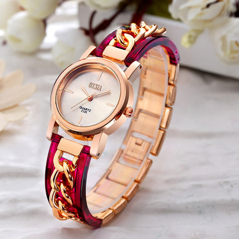 Fashion Women Alloy Dial Quartz Analog Rhinestone Bracelet Wrist Watch