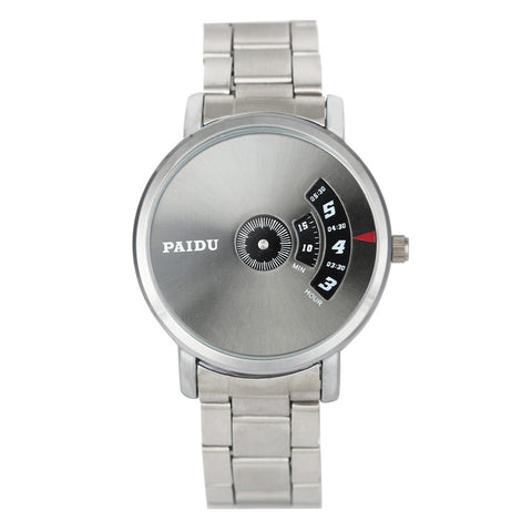 Stainless Band Paidu Quartz Wrist Watch Gray Turntable Dial Men's Gift