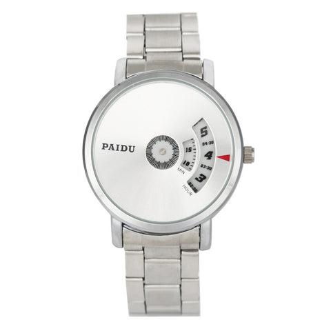 Stainless Band Paidu Quartz Wrist Watch Gray Turntable Dial Men's Gift