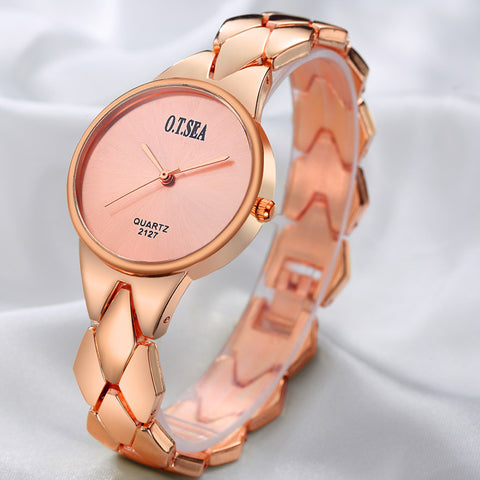 Fashion Women Alloy Dial Quartz Analog Rhinestone Bracelet Wrist Watch