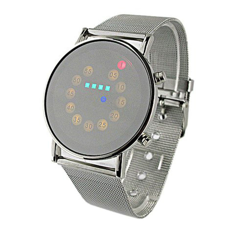 Red+Yellow+Green+Blue LED Light Stainless Steel Fashion Wrist Watch