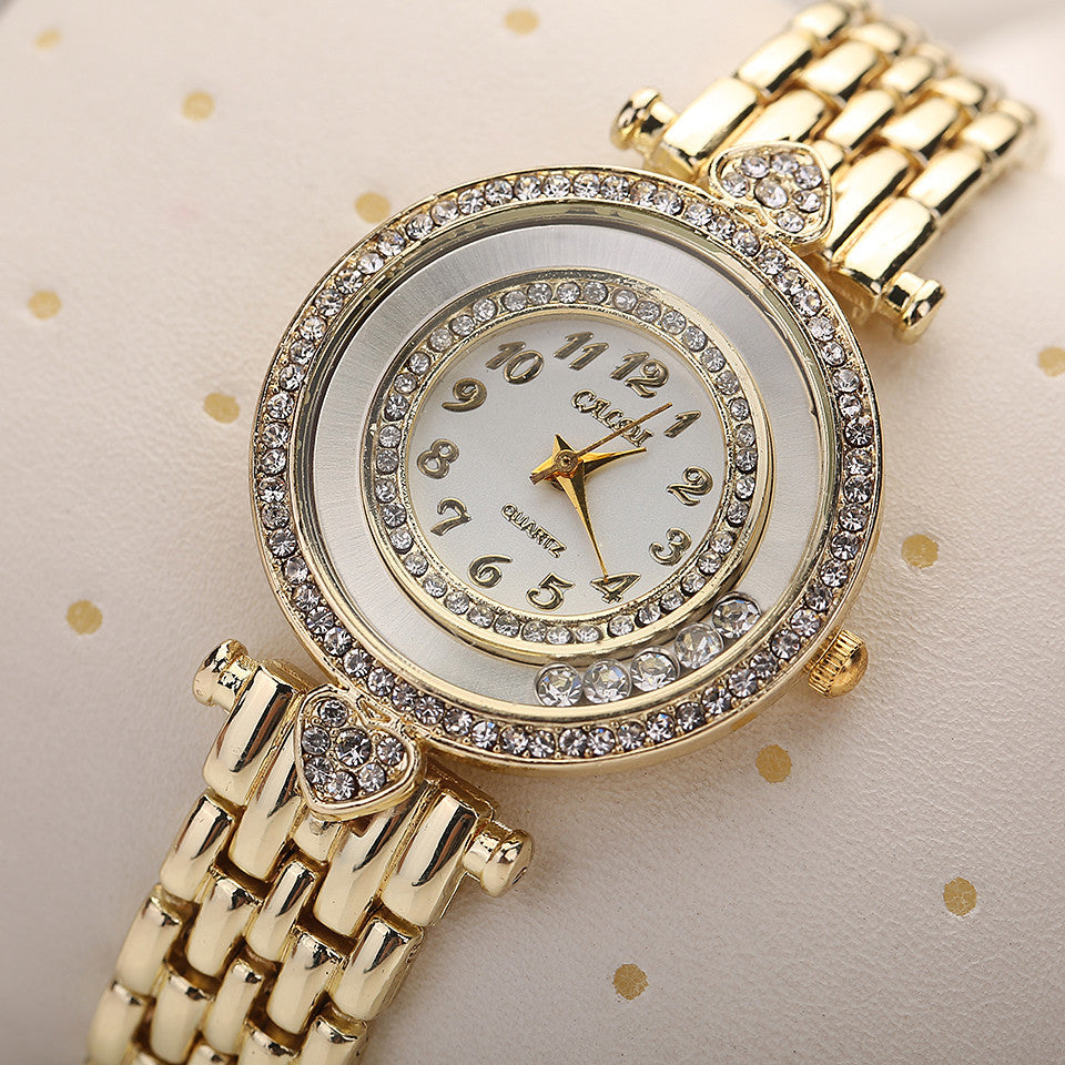 Women's New Popular Heart Rhinestone Round Dial Analog Quartz Dress Wrist Watch