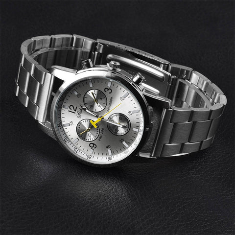 Luxury Men  Date Watch Stainless-steel Leather Military Analog-Quartz Watch