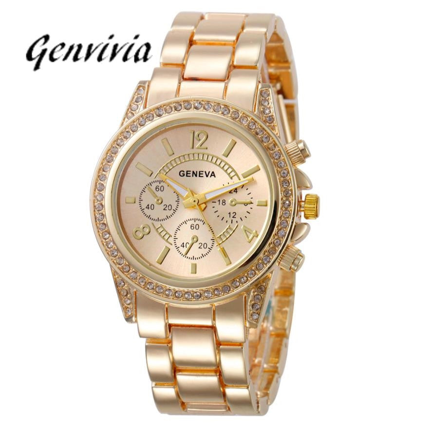 GE Watch Women Mens fashion rose gold women watches luxury Faux Chronograph Quartz gold watch Crystals Business Watch