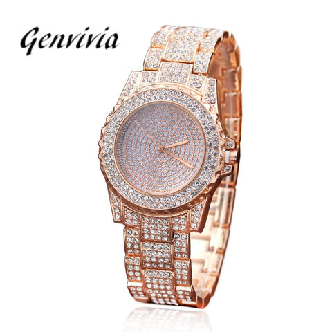 2017 NEW Fashion Watch Full Diamond Sand Drill Surface Women Round Surface Stainless Steel Band Quartz Movement Wrist Watch