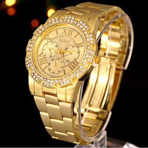 Luxury Women Men Unisex Stainless Steel Quartz Wrist Watch Gold